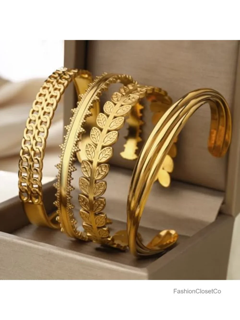 Chunky Open Cuff Bracelet Hollow Wide Gold Plated Stainless Steel